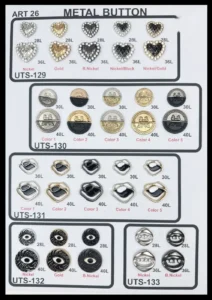 Метални копчета – арт. 26: UTS-129, UTS-130, UTS-131, UTS-132, UTS-133