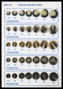 Polyesterknappar – art. 07: POB12104, POB12105, POB12106, POB12107, POB12108