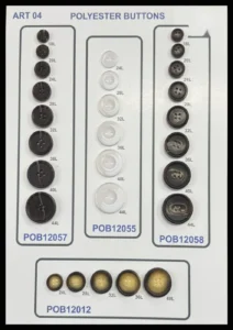 Polyesterknappar – art. 04: POB12057, POB12055, POB12058, POB12012