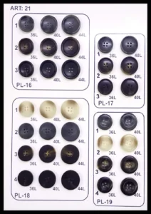 Polyesterknappar – art. 21: PL-16, PL-18, PL-17, PL-19