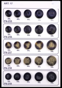 Polyesterknappar – art. 17: FN-255, FN-256, FN-257, FN-258, FN-259