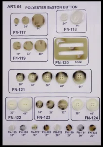 Polyesterknappar – art. 04: FN-118, FN-117, FN-119, FN-121, FN-122, FN-125 …